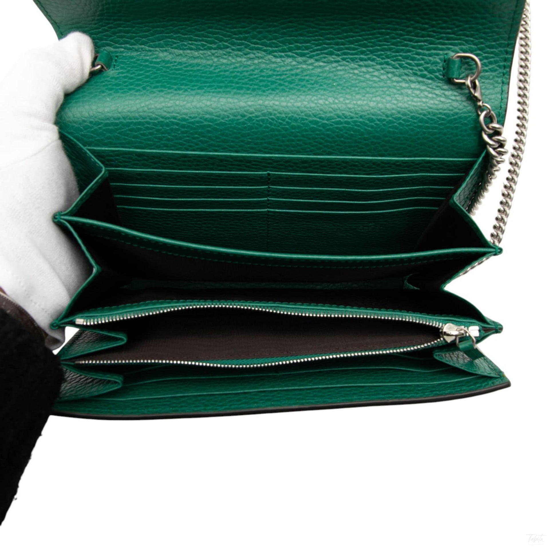Second hand Gucci Dionysus Mini Leather Wallet on Chain Handbag Green - Tabita Bags