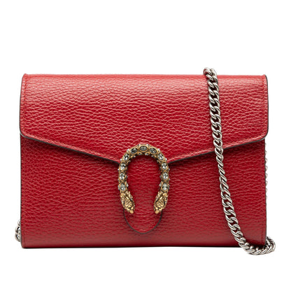Second hand Gucci Dionysus Mini Leather Wallet on Chain Handbag Red - Tabita Bags