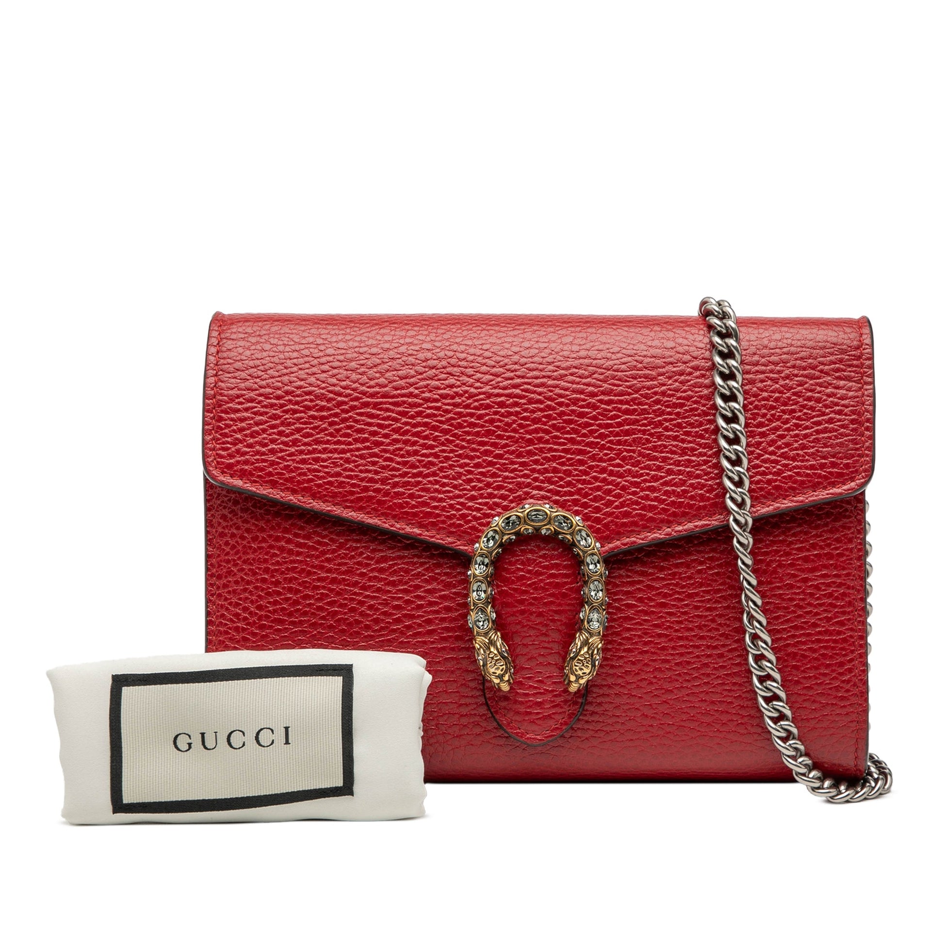 Second hand Gucci Dionysus Mini Leather Wallet on Chain Handbag Red - Tabita Bags