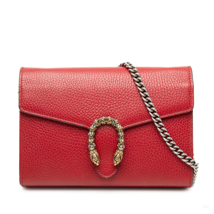 Second hand Gucci Dionysus Mini Leather Wallet on Chain Handbag Red - Tabita Bags