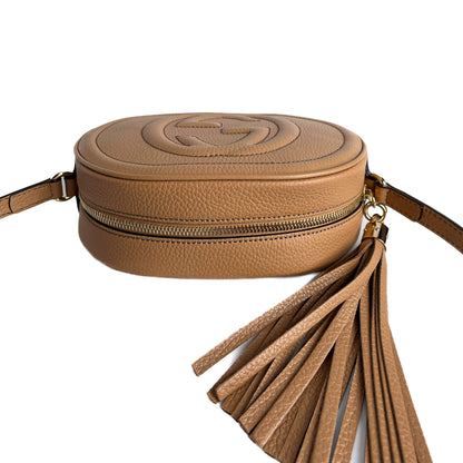 Second hand Gucci Disco Soho Leather Oval Camera Crossbody Dark Beige - Tabita Bags