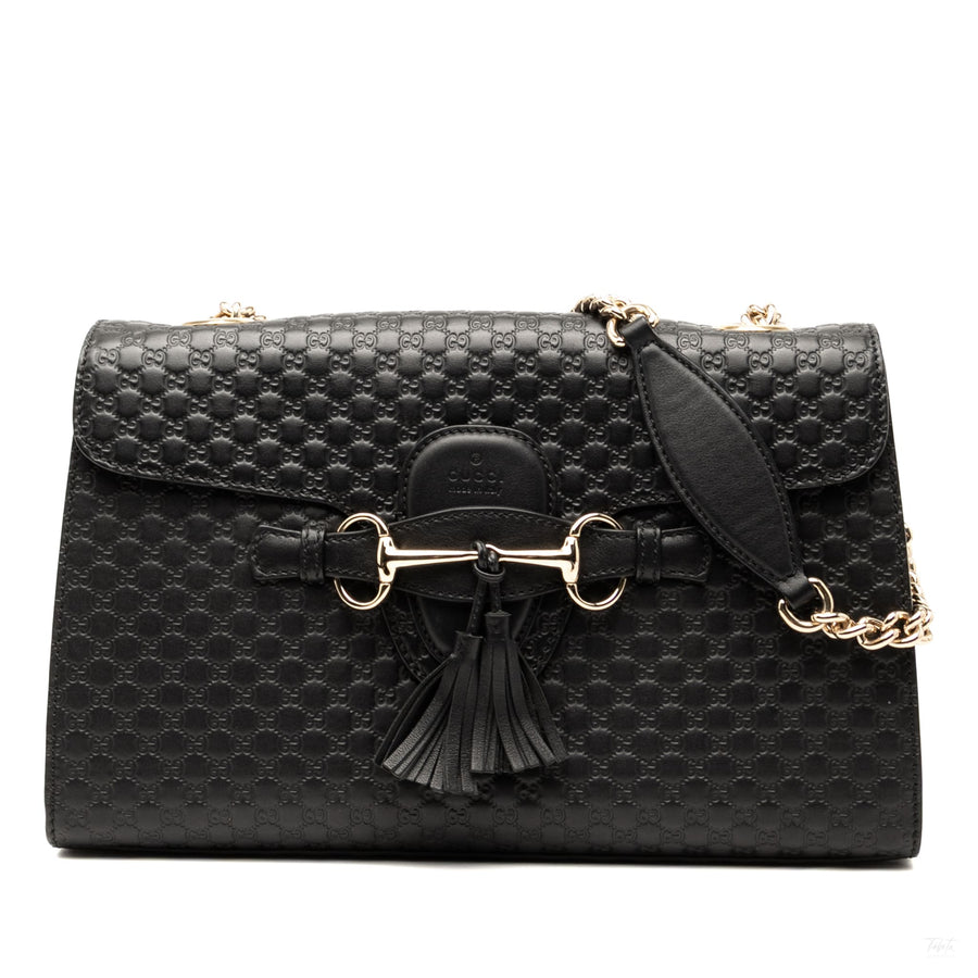 Second hand Gucci Emily Medium Leather Shoulder Bag Black - Tabita Bags