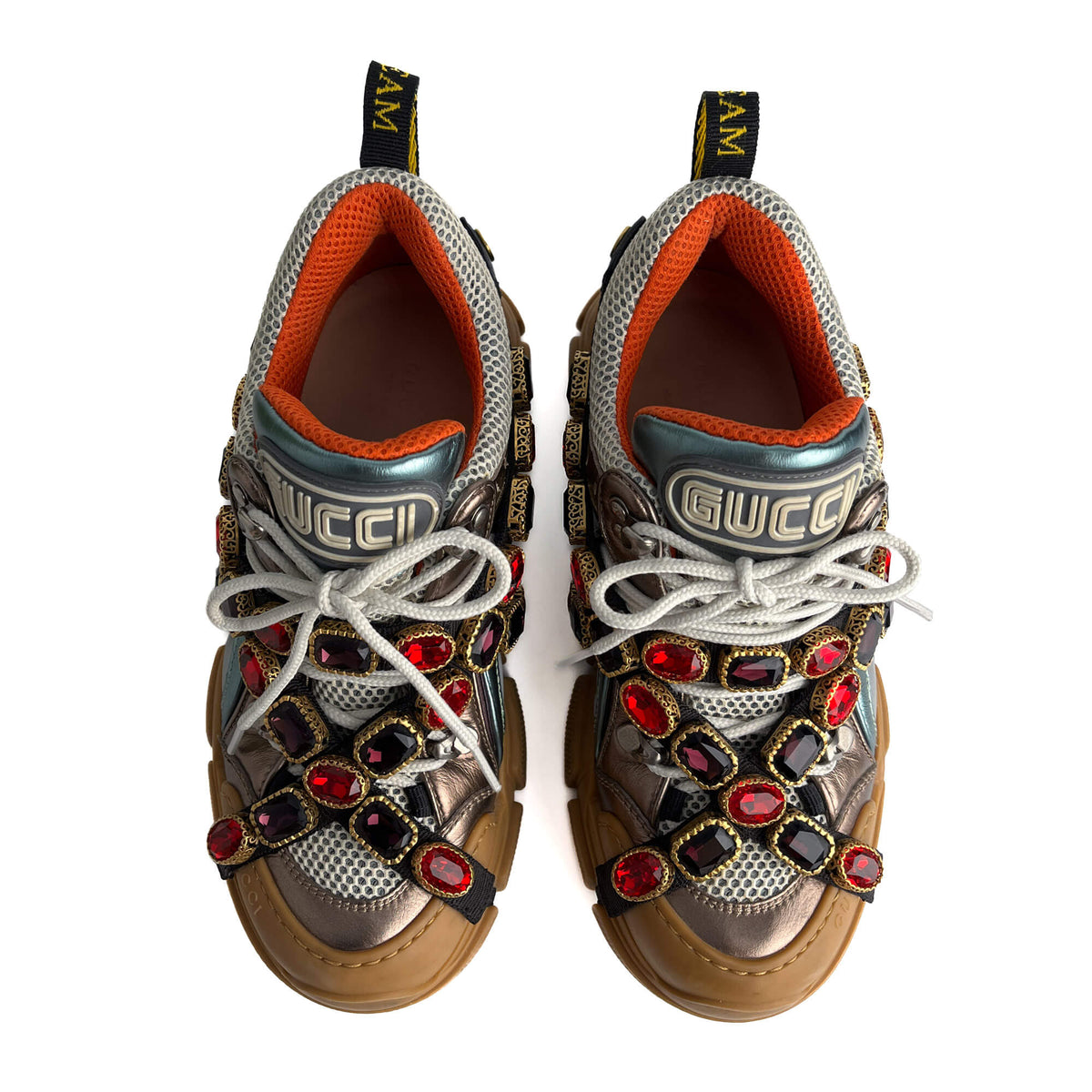 Second hand Gucci Flashtrek Crystal Metalic Leather Sneakers 38 Multicolor - Tabita Bags