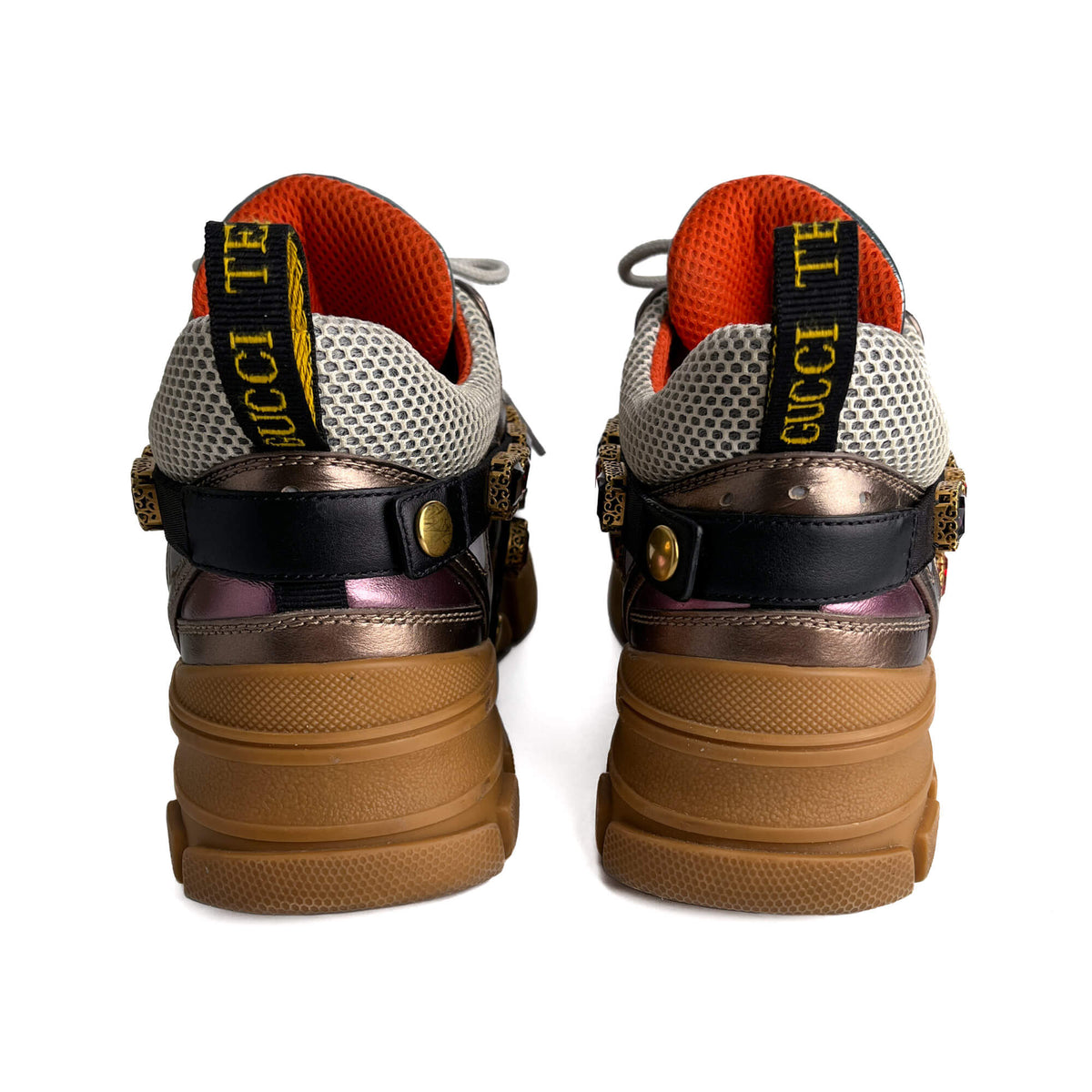 Second hand Gucci Flashtrek Crystal Metalic Leather Sneakers 38 Multicolor - Tabita Bags