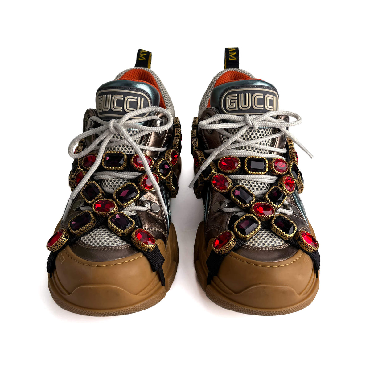 Second hand Gucci Flashtrek Crystal Metalic Leather Sneakers 38 Multicolor - Tabita Bags