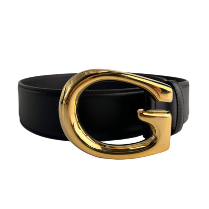 Second hand Gucci G Buckle Leather Thin Belt Black - Tabita Bags