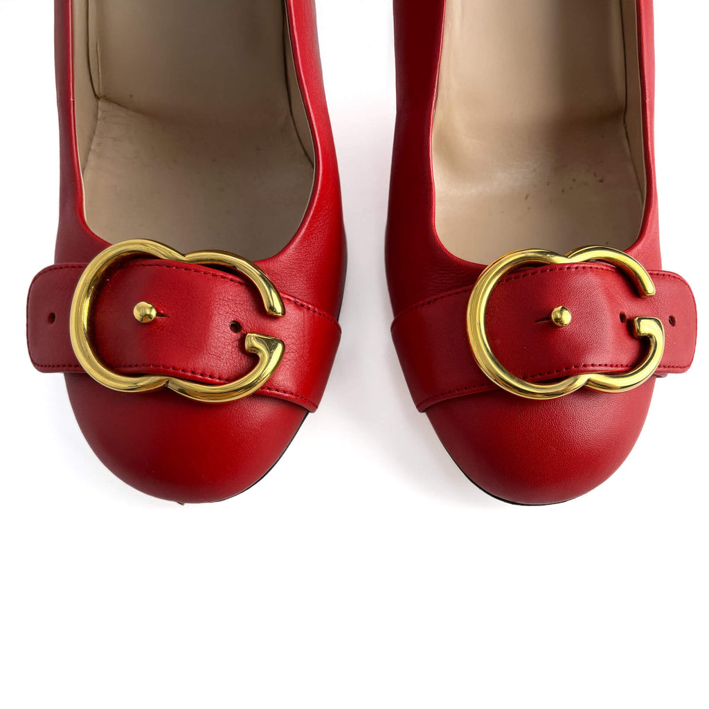 Second hand Gucci GG Buckle Leather Pump 39.5 Cherry Red - Tabita Bags