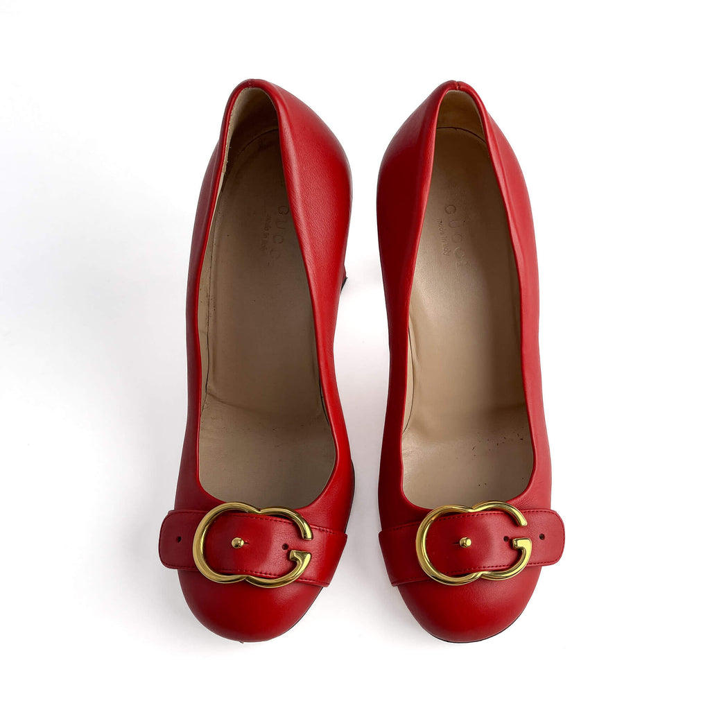 Second hand Gucci GG Buckle Leather Pump 39.5 Cherry Red - Tabita Bags