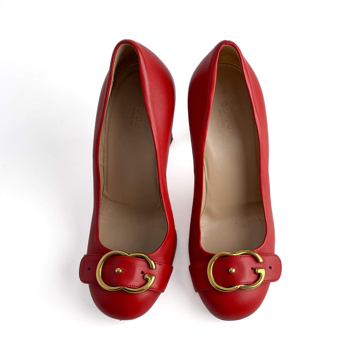 Second hand Gucci GG Buckle Leather Pump 39.5 Cherry Red - Tabita Bags