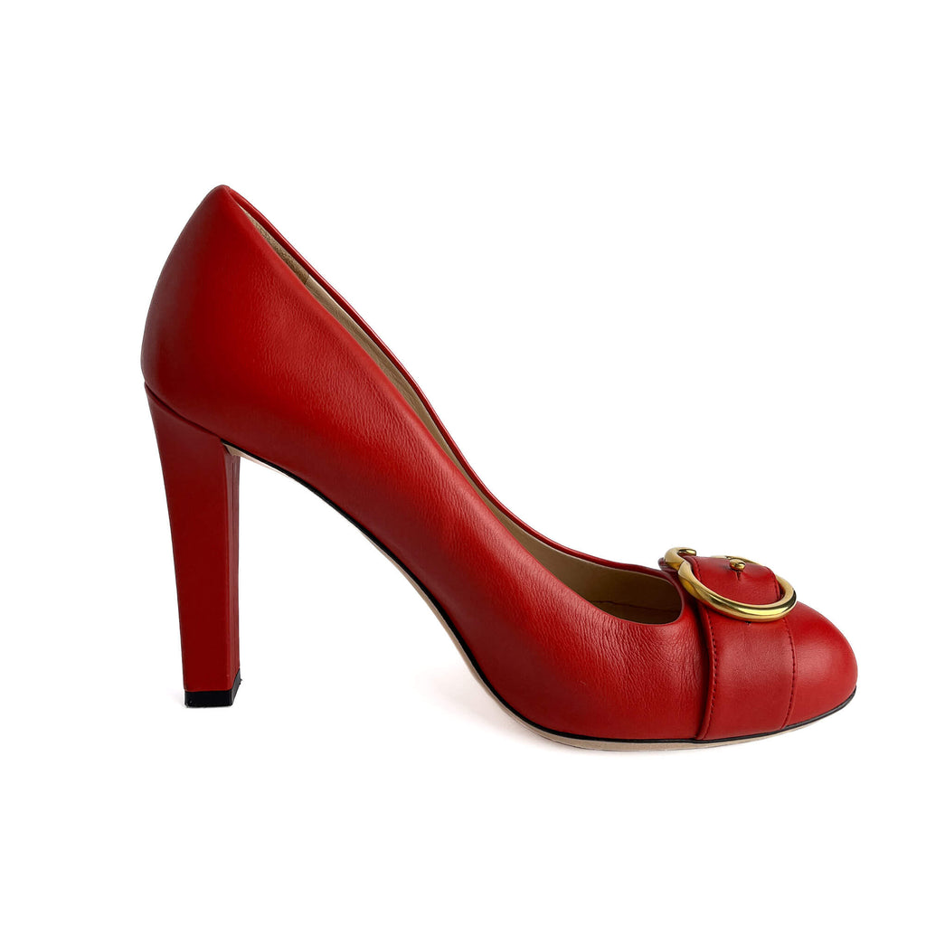 Second hand Gucci GG Buckle Leather Pump 39.5 Cherry Red - Tabita Bags