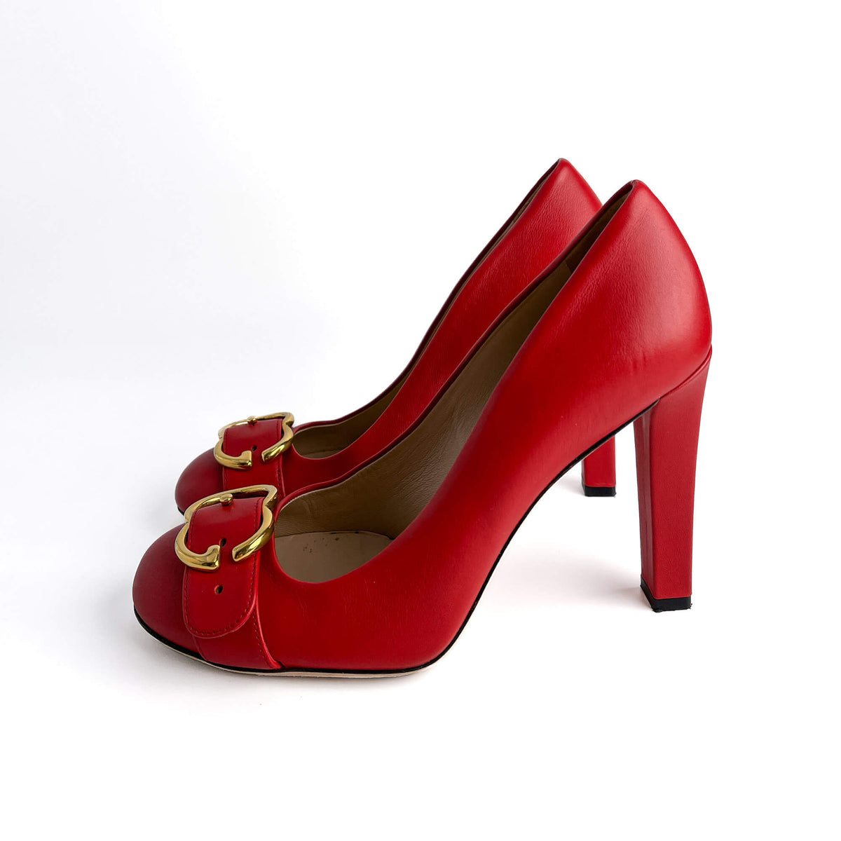 Second hand Gucci GG Buckle Leather Pump 39.5 Cherry Red - Tabita Bags