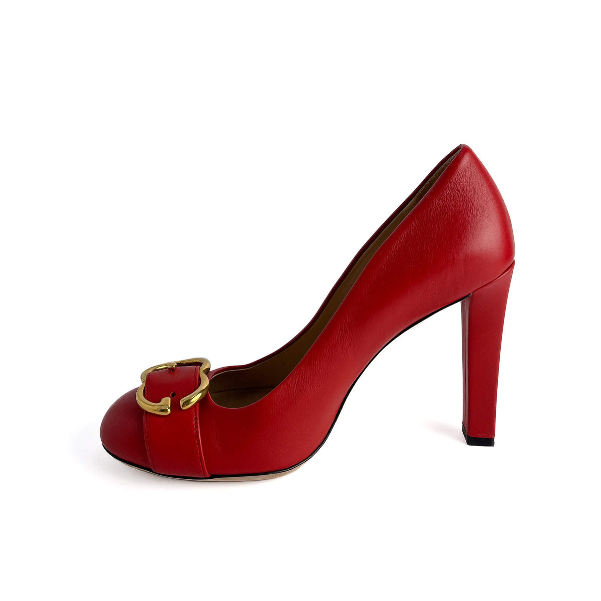 Second hand Gucci GG Buckle Leather Pump 39.5 Cherry Red - Tabita Bags