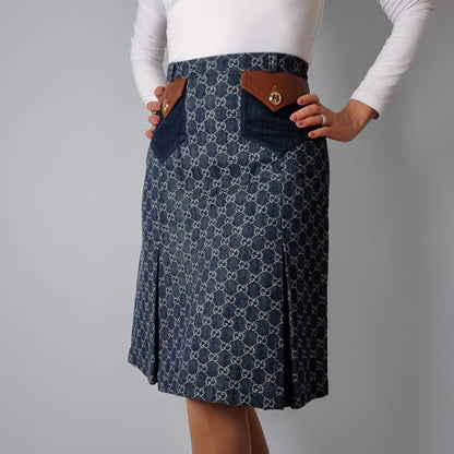 Second hand Gucci GG jacquard Midi GG Denim Skirt 40 Blue - Tabita Bags