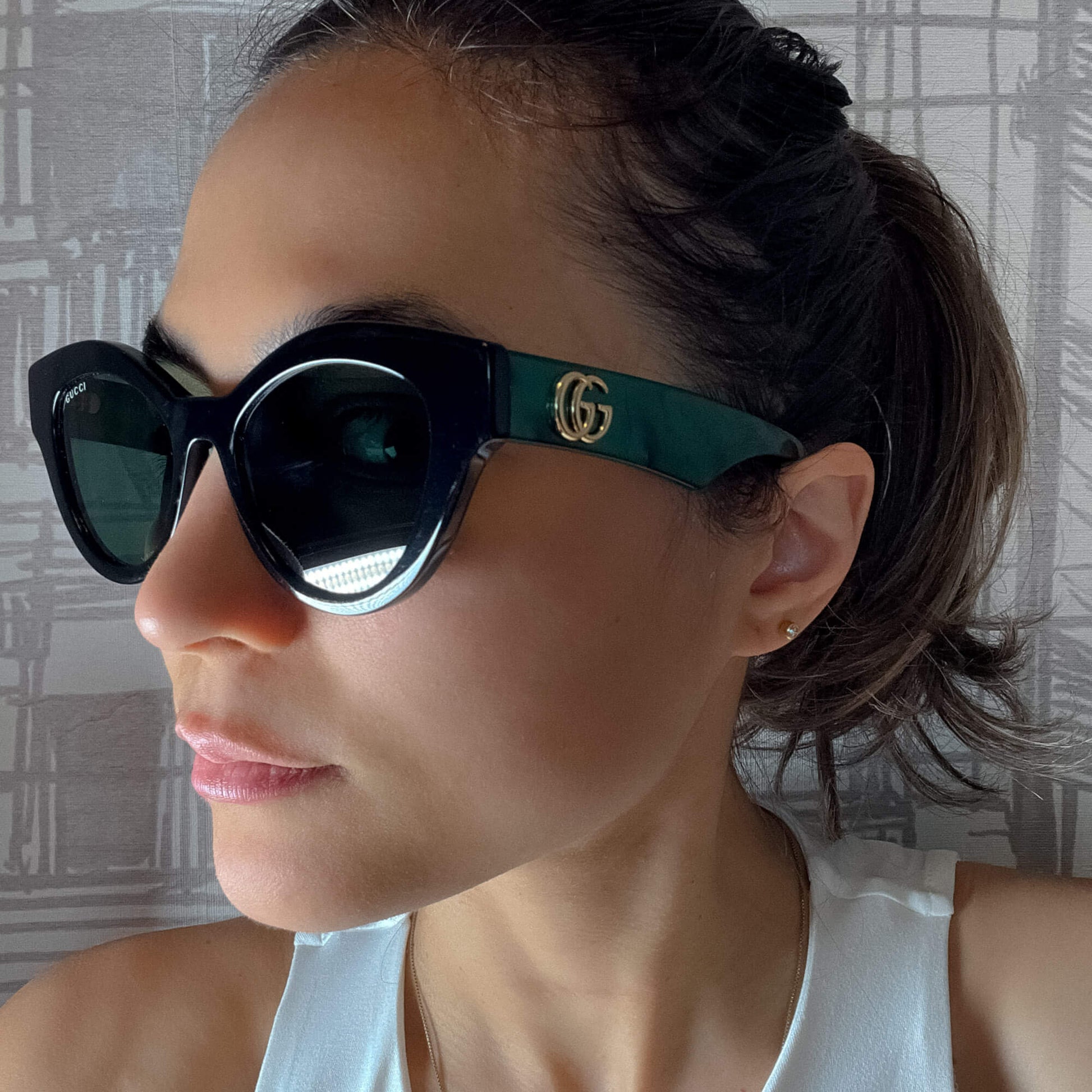 Second hand Gucci GG Marmont Acetate CAT Sunglasses Green - Tabita Bags