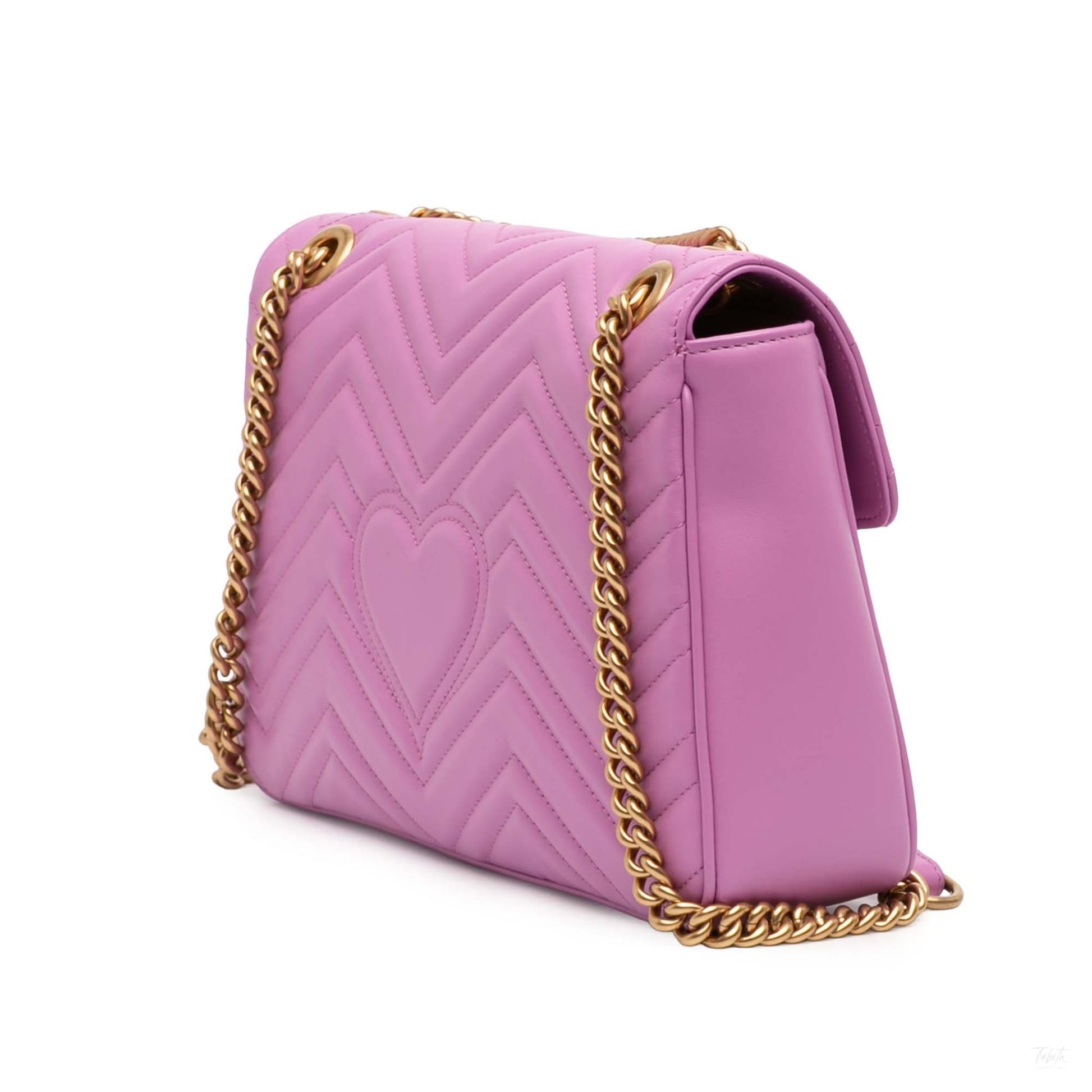 Second hand Gucci GG Marmont Large Leather Chevron Flap Shoulder Bag Pink - Tabita Bags