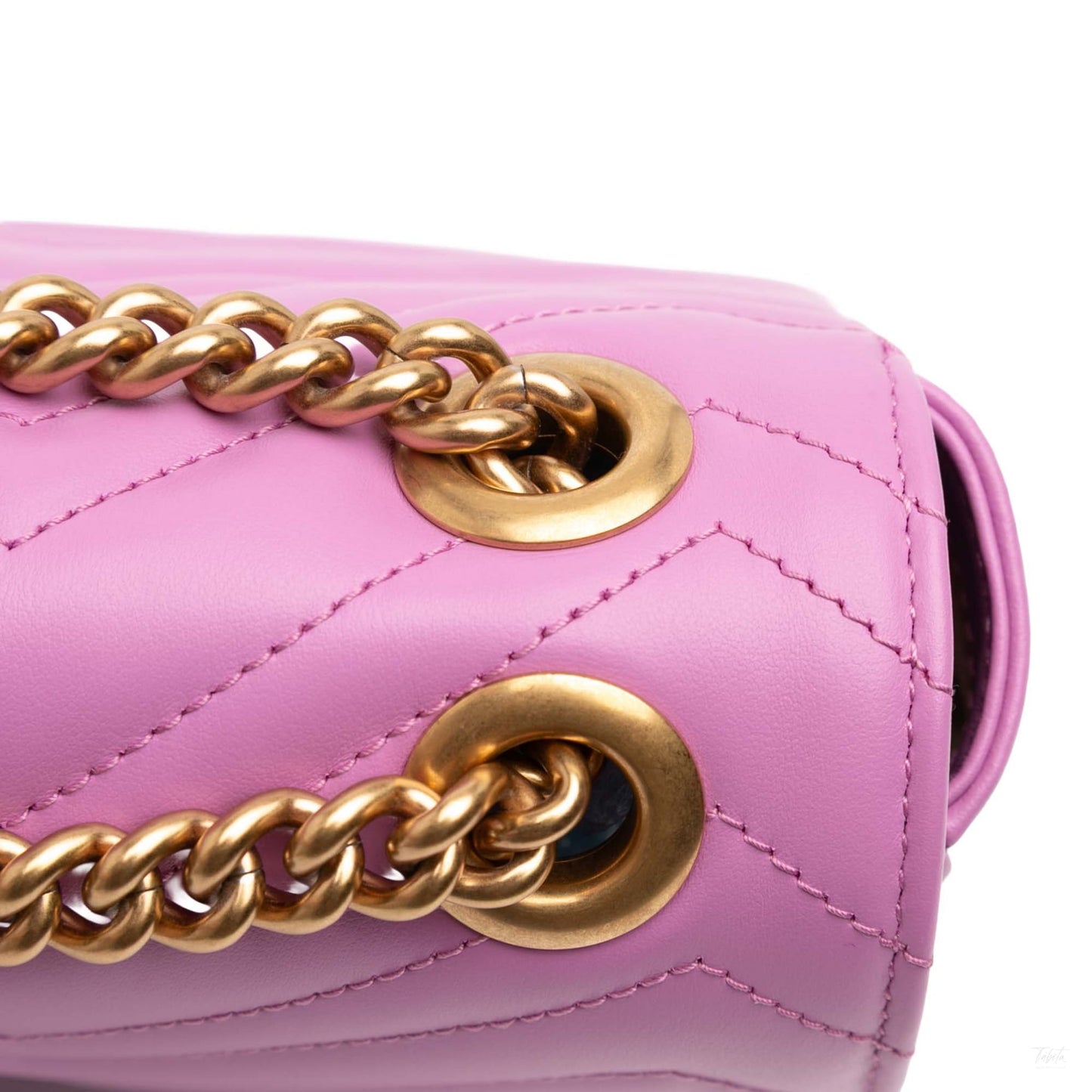 Second hand Gucci GG Marmont Large Leather Chevron Flap Shoulder Bag Pink - Tabita Bags