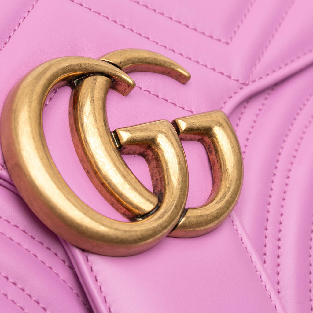 Second hand Gucci GG Marmont Large Leather Chevron Flap Shoulder Bag Pink - Tabita Bags