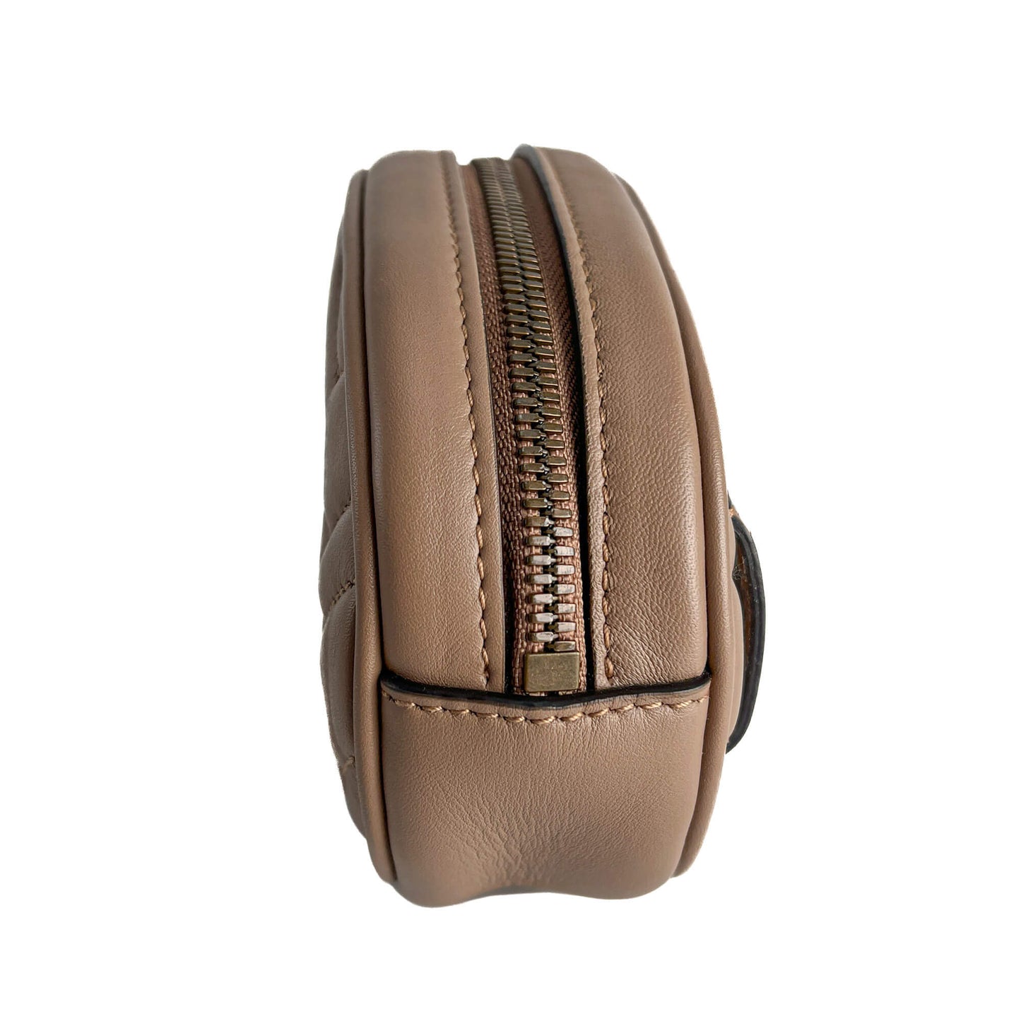 Second hand Gucci GG Marmont Leather Matelassé Camera Belt Bag Dark Beige - Tabita Bags