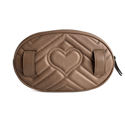 Second hand Gucci GG Marmont Leather Matelassé Camera Belt Bag Dark Beige - Tabita Bags