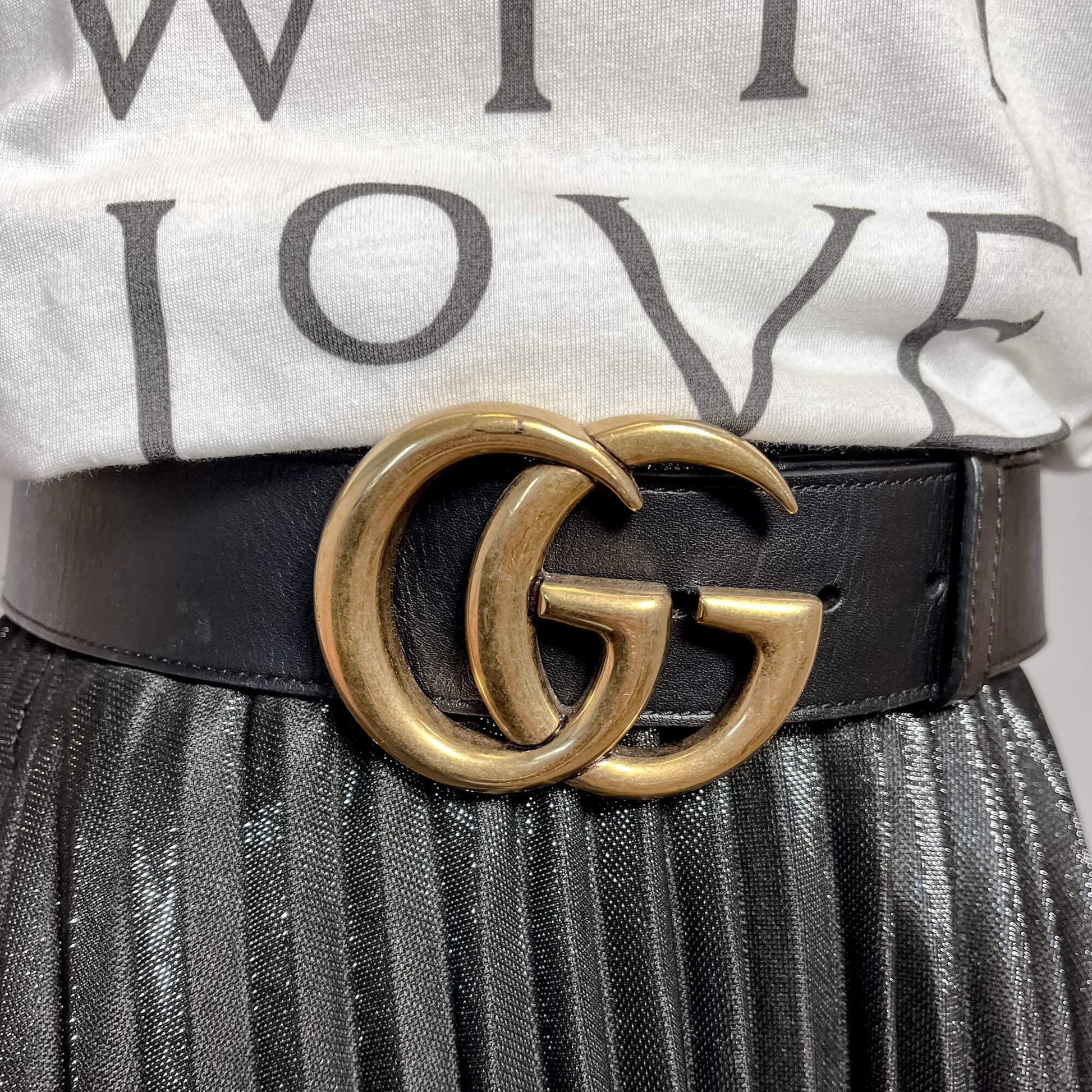 Second hand Gucci GG Marmont Leather Wide Belt 90/36 Black - Tabita Bags