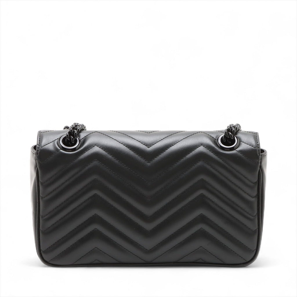 Second hand Gucci GG Marmont Medium Leather Chevron Flap Shoulder Bag Black - Tabita Bags
