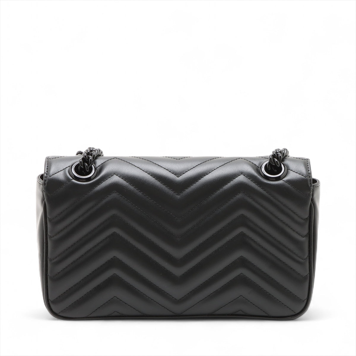Second hand Gucci GG Marmont Medium Leather Chevron Flap Shoulder Bag Black - Tabita Bags