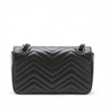 Second hand Gucci GG Marmont Medium Leather Chevron Flap Shoulder Bag Black - Tabita Bags