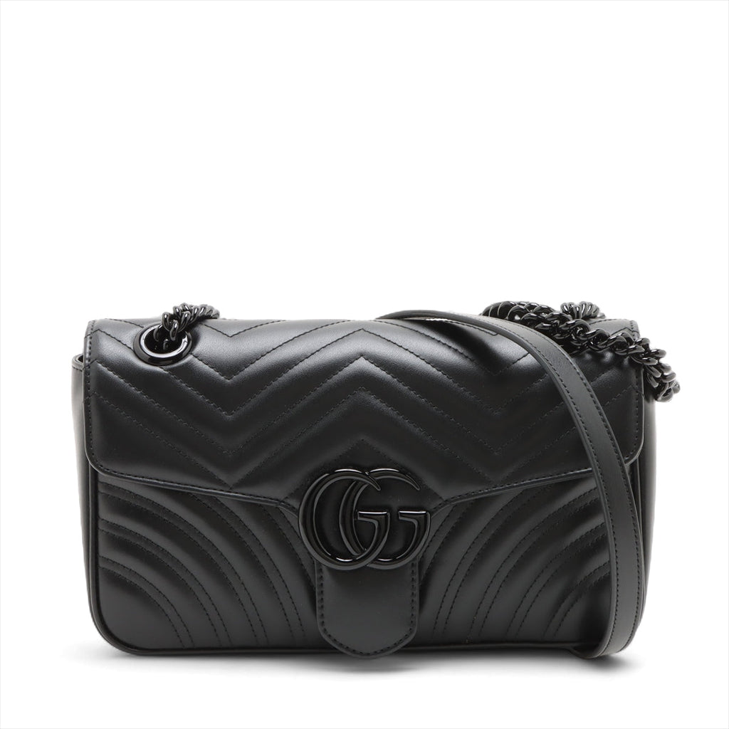 Second hand Gucci GG Marmont Medium Leather Chevron Flap Shoulder Bag Black - Tabita Bags