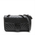 Second hand Gucci GG Marmont Medium Leather Chevron Flap Shoulder Bag Black - Tabita Bags
