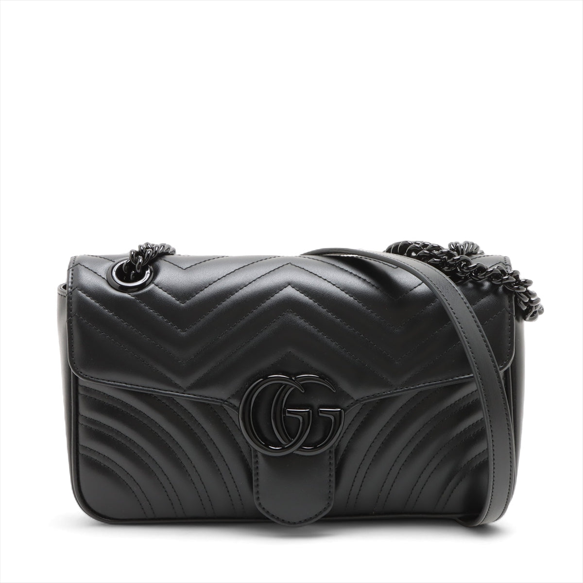 Second hand Gucci GG Marmont Medium Leather Chevron Flap Shoulder Bag Black - Tabita Bags