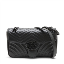 Second hand Gucci GG Marmont Medium Leather Chevron Flap Shoulder Bag Black - Tabita Bags