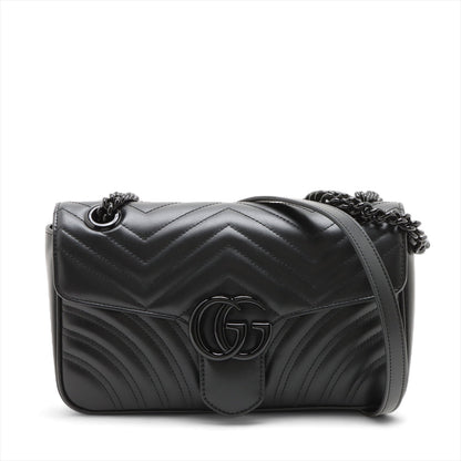 Second hand Gucci GG Marmont Medium Leather Chevron Flap Shoulder Bag Black - Tabita Bags