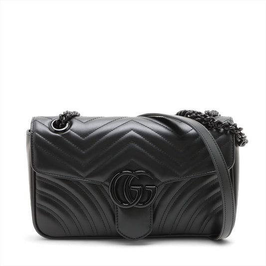 Second hand Gucci GG Marmont Medium Leather Chevron Flap Shoulder Bag Black - Tabita Bags