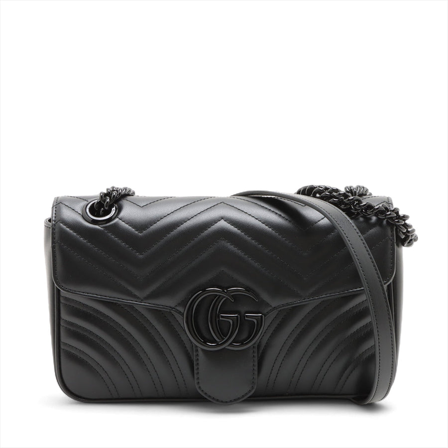 Second hand Gucci GG Marmont Medium Leather Chevron Flap Shoulder Bag Black - Tabita Bags