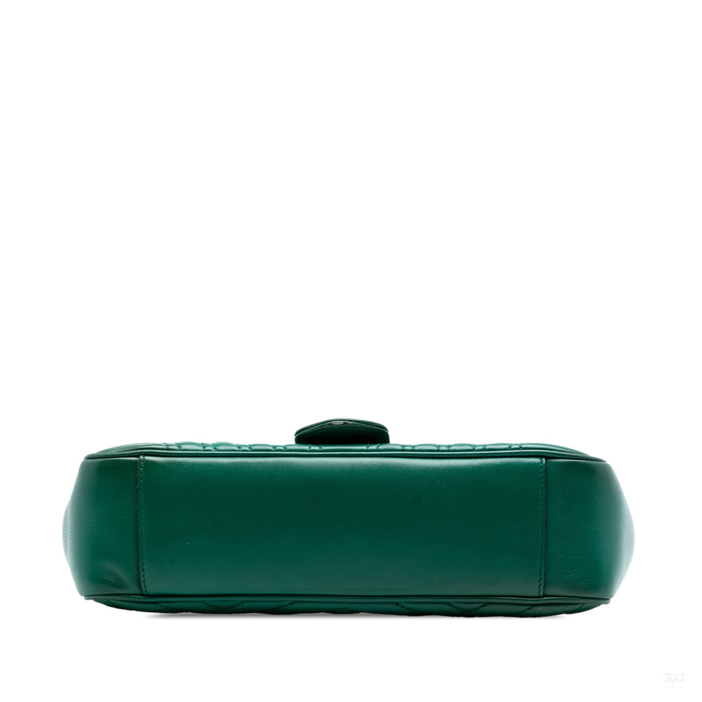Second hand Gucci GG Marmont Medium Leather Chevron Flap Shoulder Bag Green - Tabita Bags