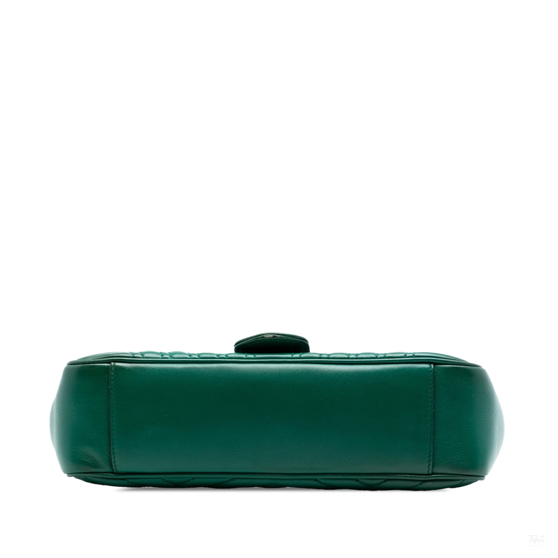 Second hand Gucci GG Marmont Medium Leather Chevron Flap Shoulder Bag Green - Tabita Bags