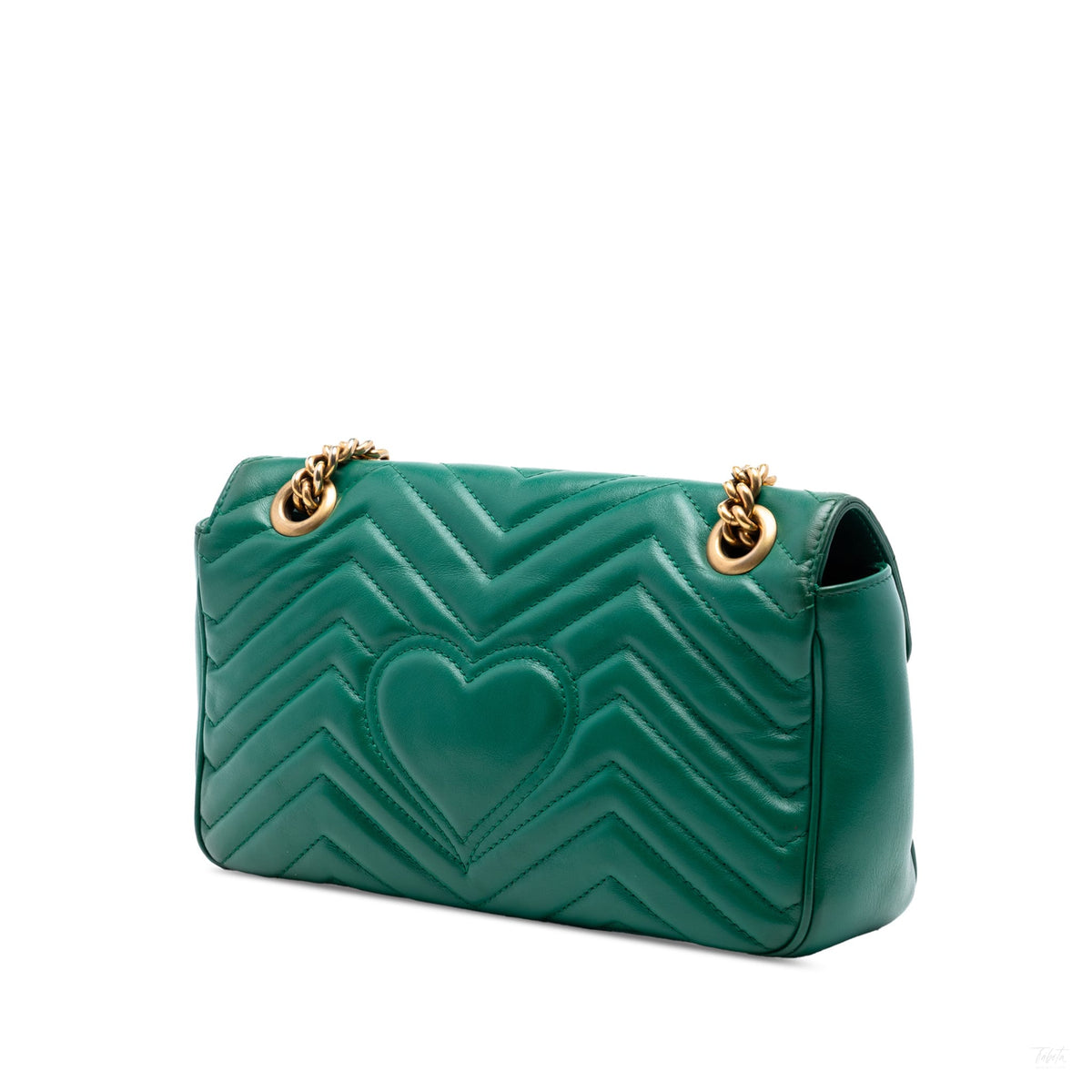 Second hand Gucci GG Marmont Medium Leather Chevron Flap Shoulder Bag Green - Tabita Bags