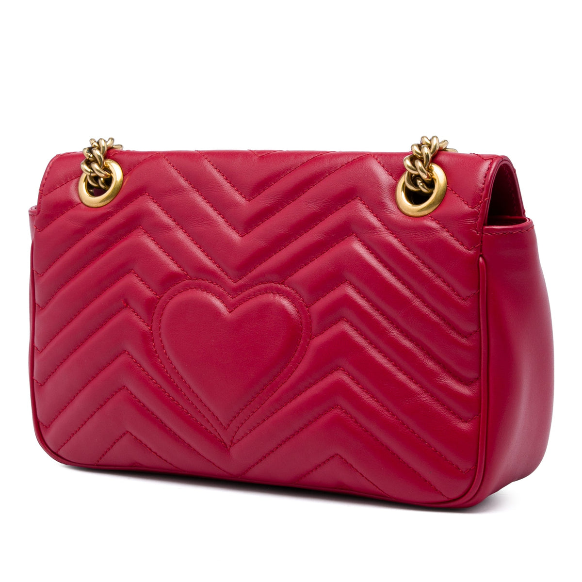 Second hand Gucci GG Marmont Medium Leather Chevron Flap Shoulder Bag Red - Tabita Bags