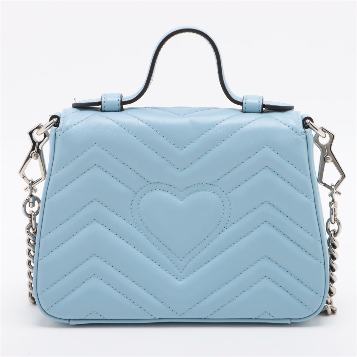 Second hand Gucci GG Marmont Mini Chevron Leather 3-Ways Top-handle Bag Blue - Tabita Bags