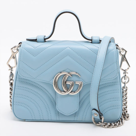 Second hand Gucci GG Marmont Mini Chevron Leather 3-Ways Top-handle Bag Blue - Tabita Bags