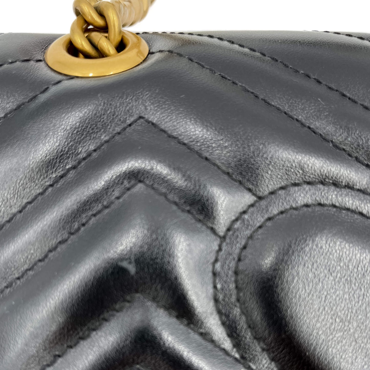 Second hand Gucci GG Marmont Mini Chevron Leather Flap Bag Black - Tabita Bags