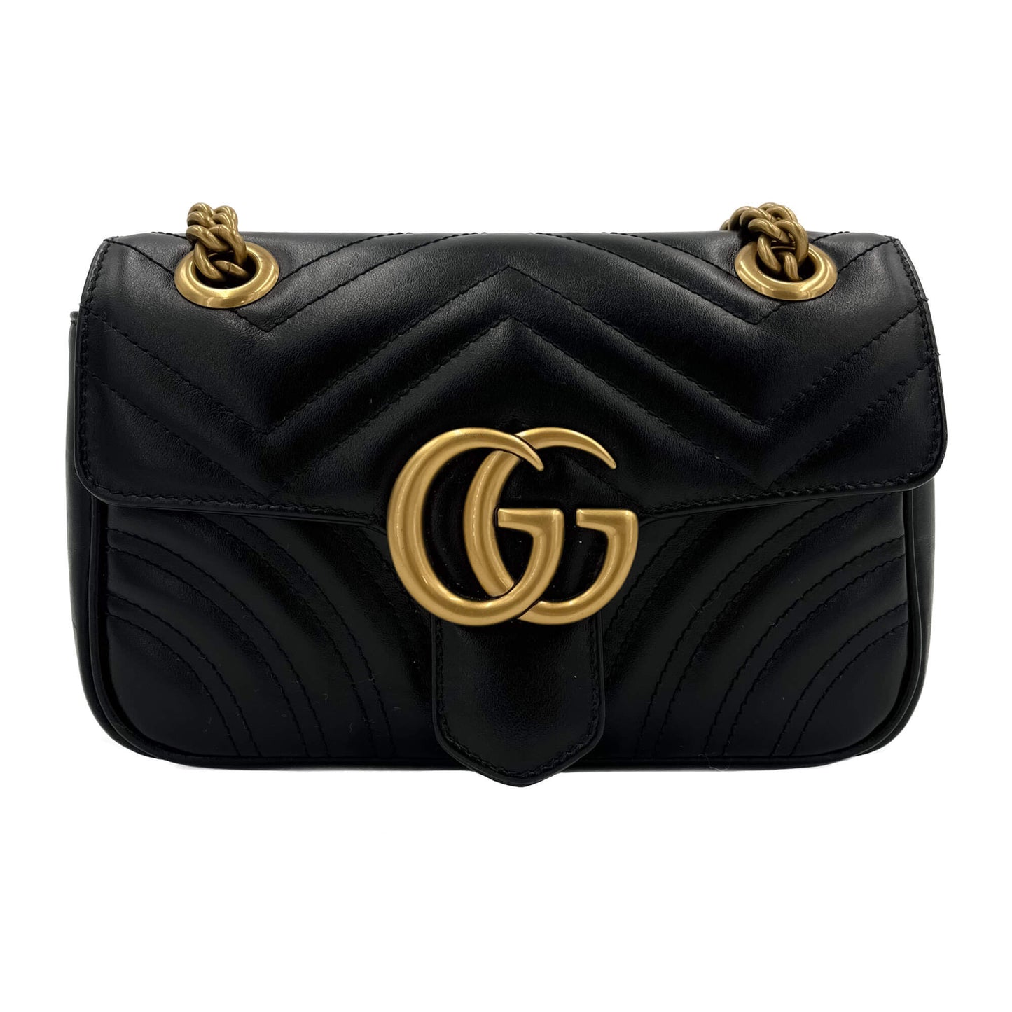 Second hand Gucci GG Marmont Mini Chevron Leather Flap Bag Black - Tabita Bags