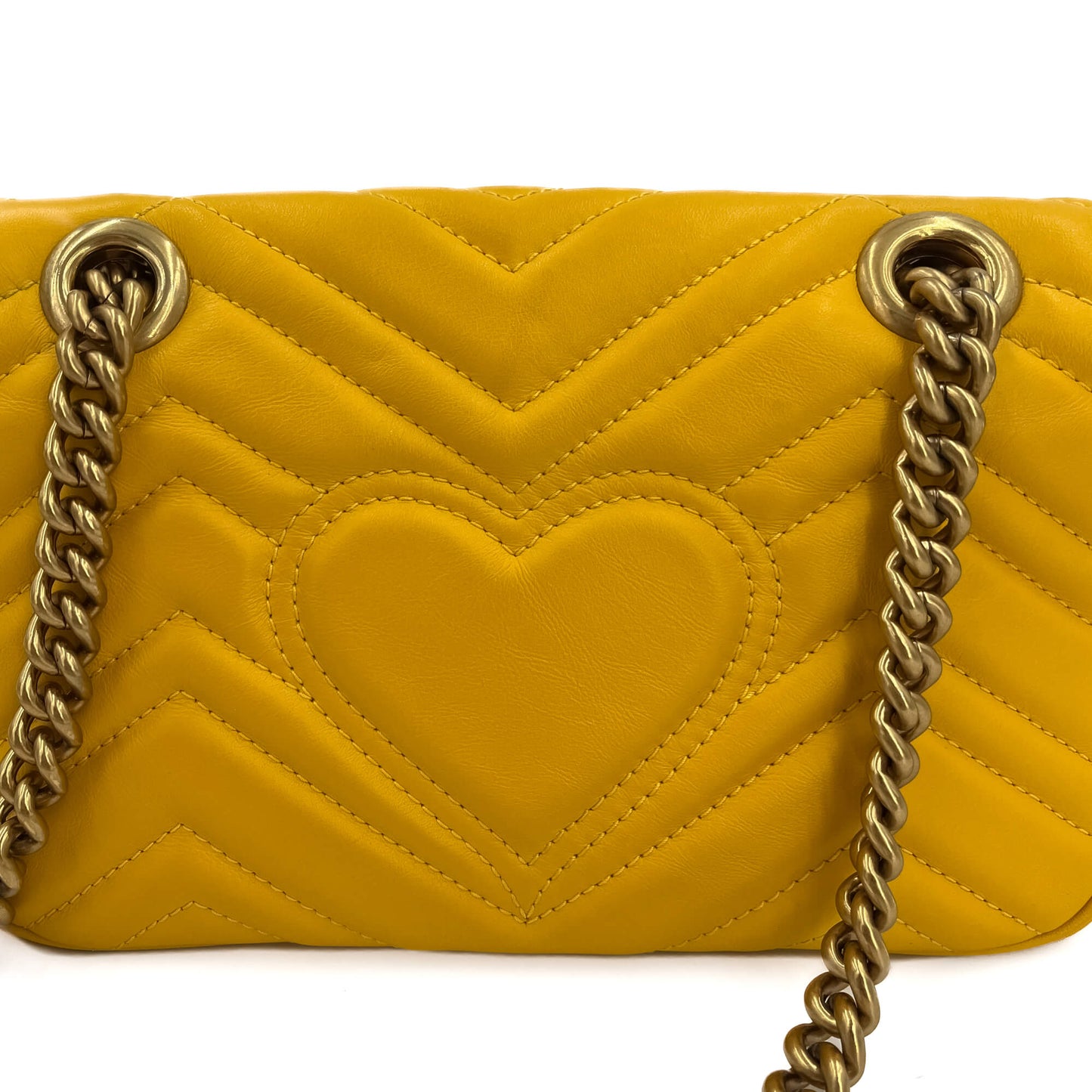 Second hand Gucci GG Marmont Mini Chevron Leather Flap Bag Yellow - Tabita Bags