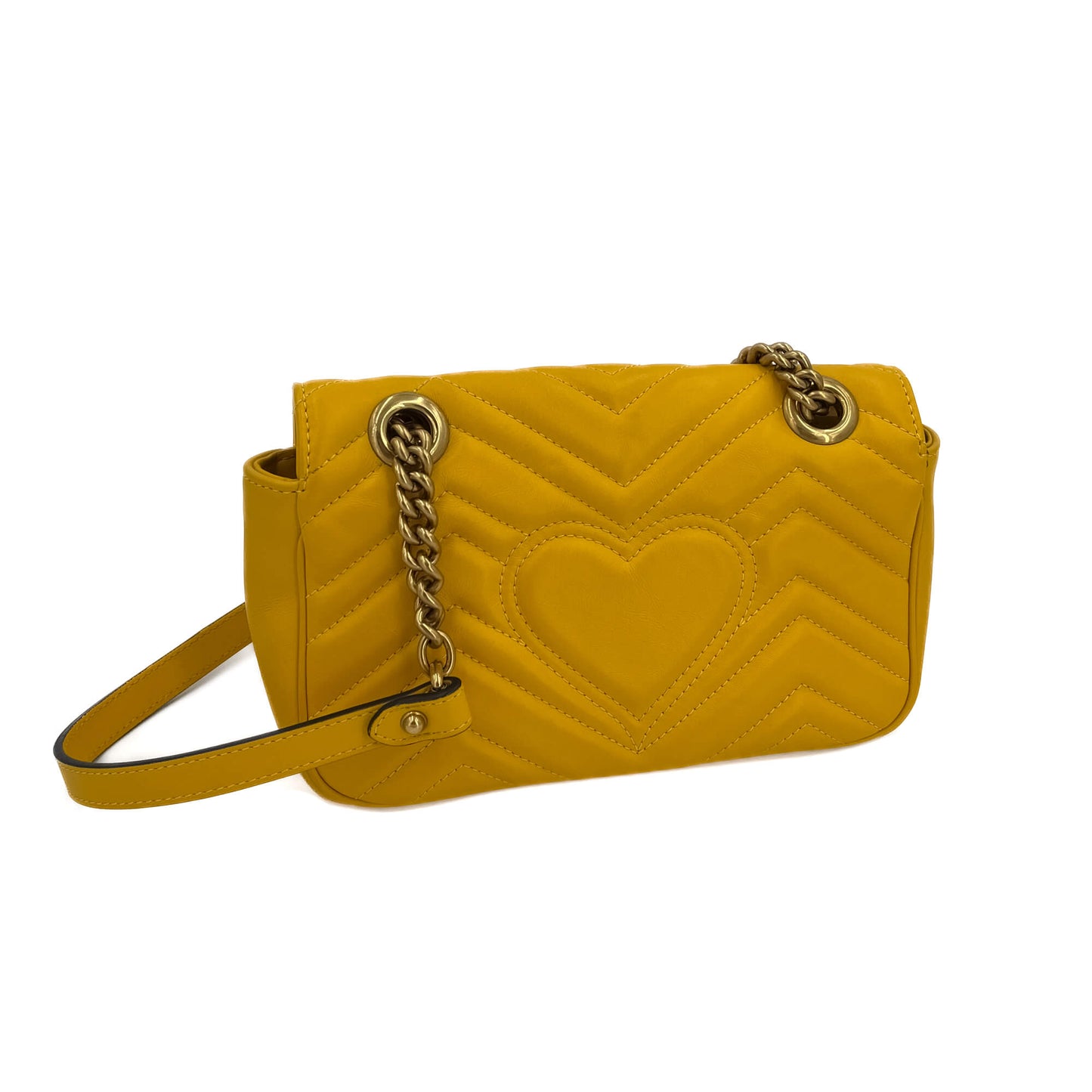 Second hand Gucci GG Marmont Mini Chevron Leather Flap Bag Yellow - Tabita Bags