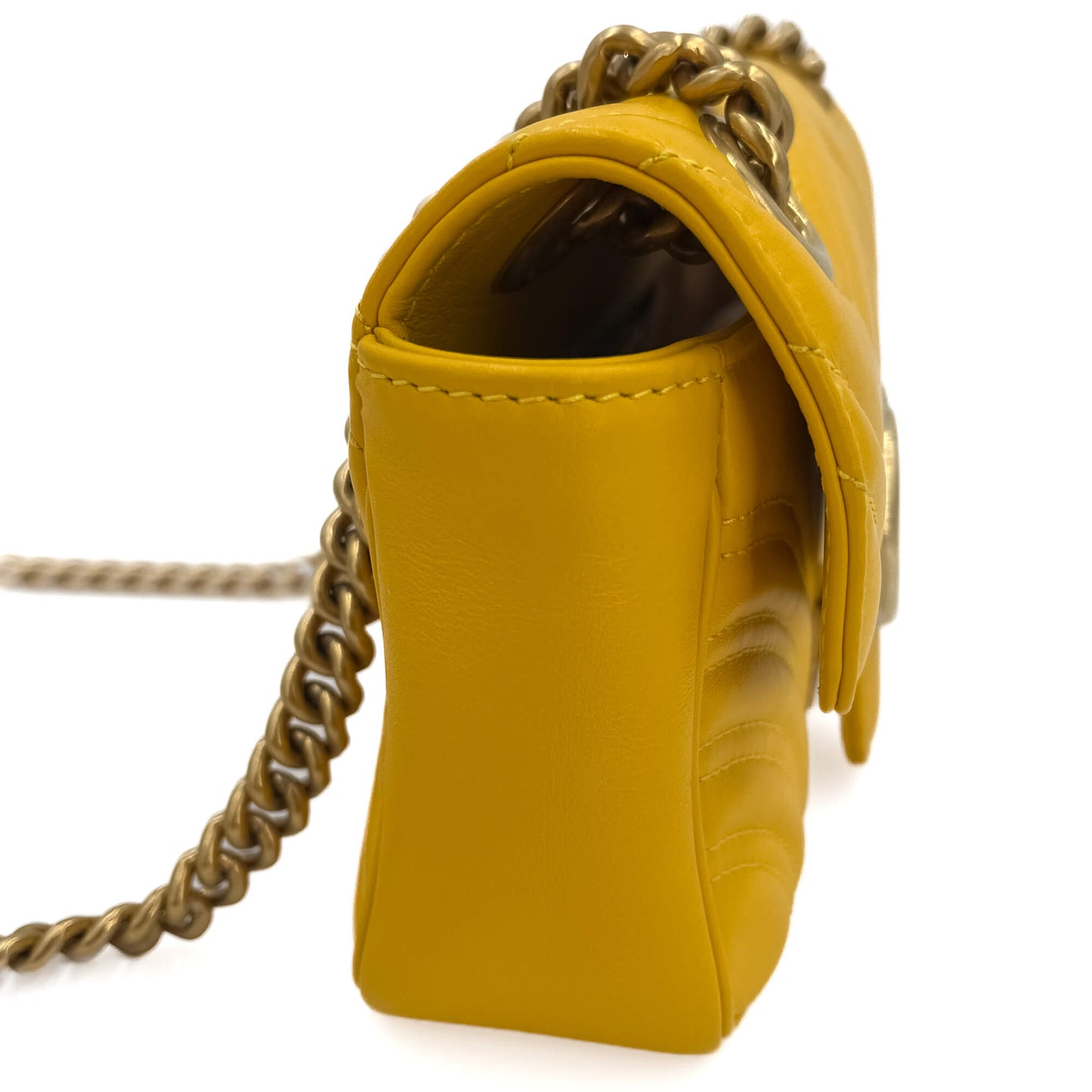 Second hand Gucci GG Marmont Mini Chevron Leather Flap Bag Yellow - Tabita Bags