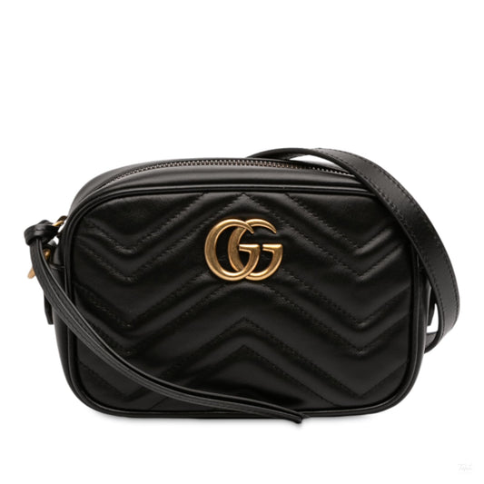 Second hand Gucci GG Marmont Mini Matelassé Leather Camera Bag Black - Tabita Bags