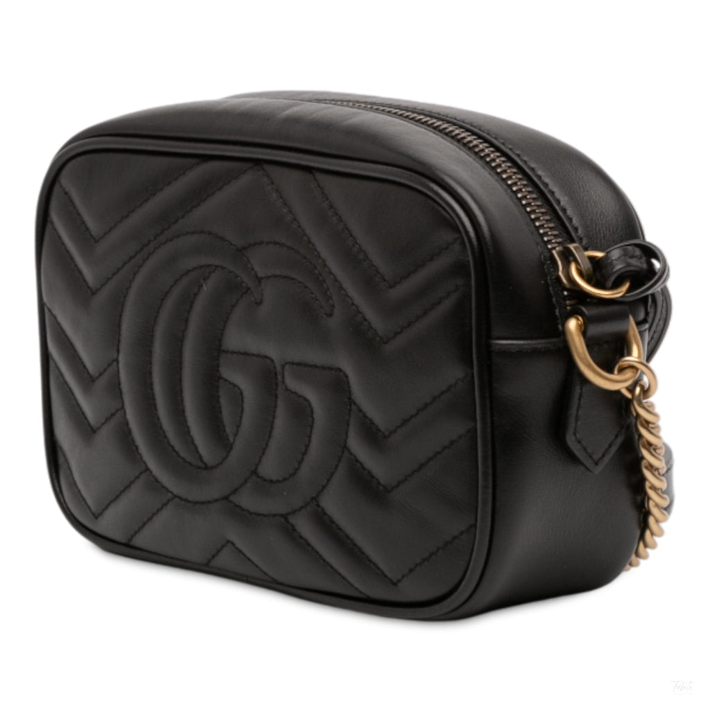Second hand Gucci GG Marmont Mini Matelassé Leather Camera Bag Black - Tabita Bags