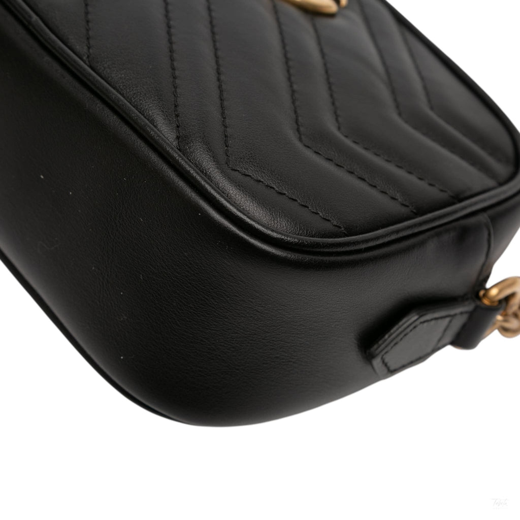 Second hand Gucci GG Marmont Mini Matelassé Leather Camera Bag Black - Tabita Bags