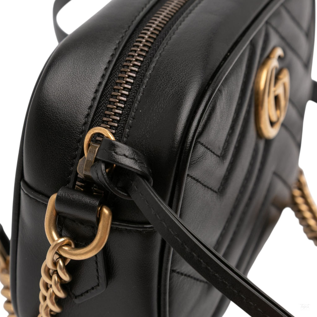 Second hand Gucci GG Marmont Mini Matelassé Leather Camera Bag Black - Tabita Bags