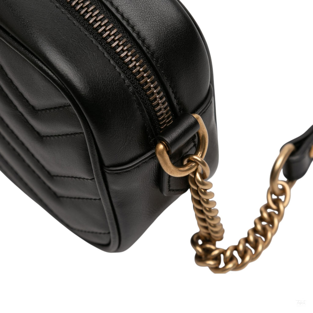 Second hand Gucci GG Marmont Mini Matelassé Leather Camera Bag Black - Tabita Bags